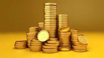 Stapels gouden munten, macro